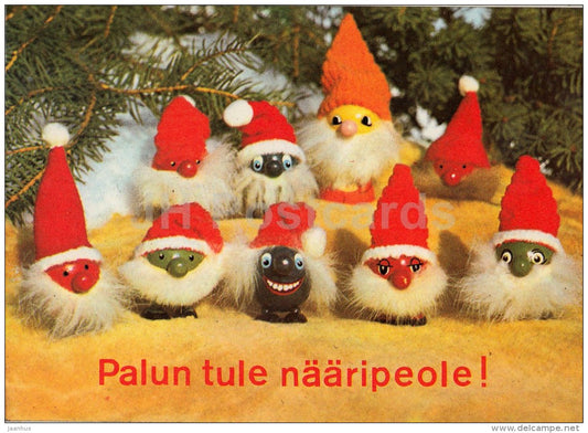 New Year Greeting card - 1 - dwarf - puppet - 1987 - Estonia USSR - used - JH Postcards
