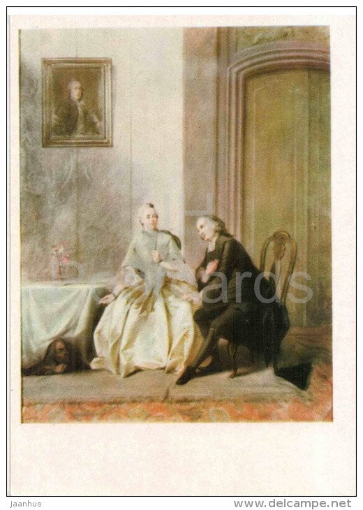 painting by Cornelis Troost - scene from Moliere's comedy Tartuffe - dutch art - unused - JH Postcards