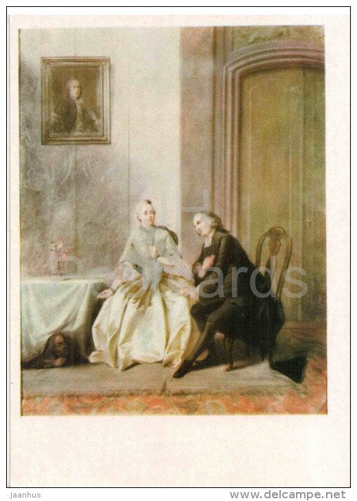 painting by Cornelis Troost - scene from Moliere's comedy Tartuffe - dutch art - unused - JH Postcards