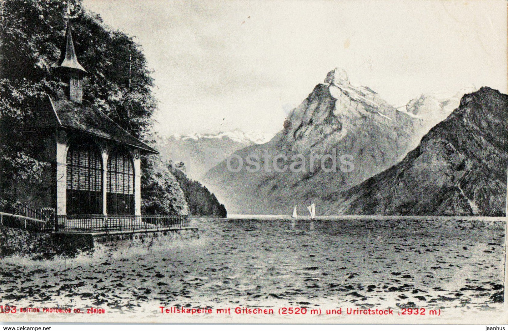 Tellskapelle mit Gitschen 2320 m und Urirotstock 2932 m - 193 - old postcard - 1907 - Switzerland - used - JH Postcards