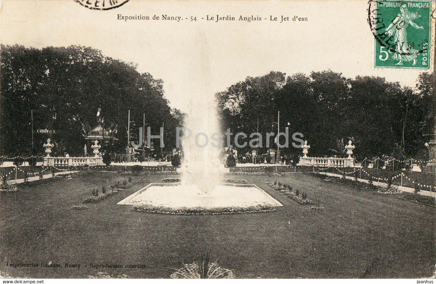 Exposition de Nancy - Le Jardin Anglais - Le Jet d'eau - 54 - old postcard - 1909 - France - used - JH Postcards