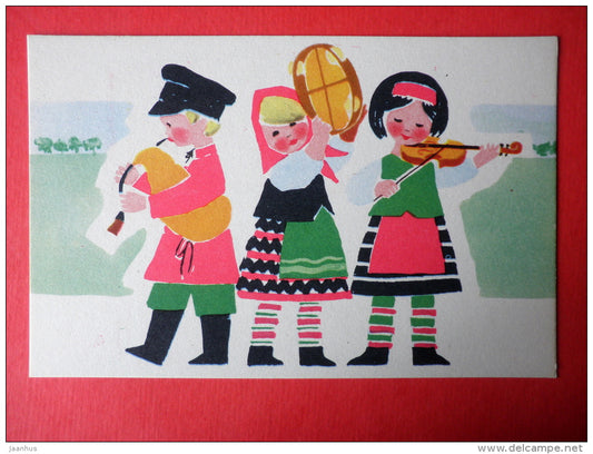 illustration by E. Rapoport - folk costumes and national instruments - 10 - Young Musicians - 1969 - Russia USSR -unused - JH Postcards