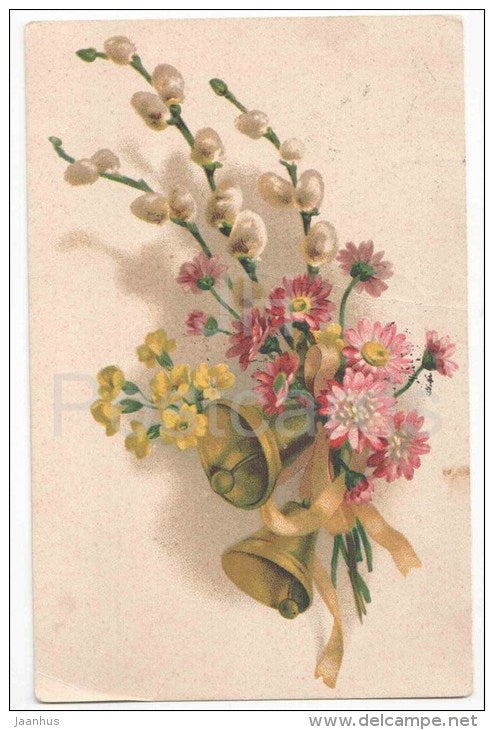 Greeting Card - Catkins - Bells - flowers - 5489 EAS - 2801 - circulated in Estonia Tartu Tõrva 1928 - JH Postcards