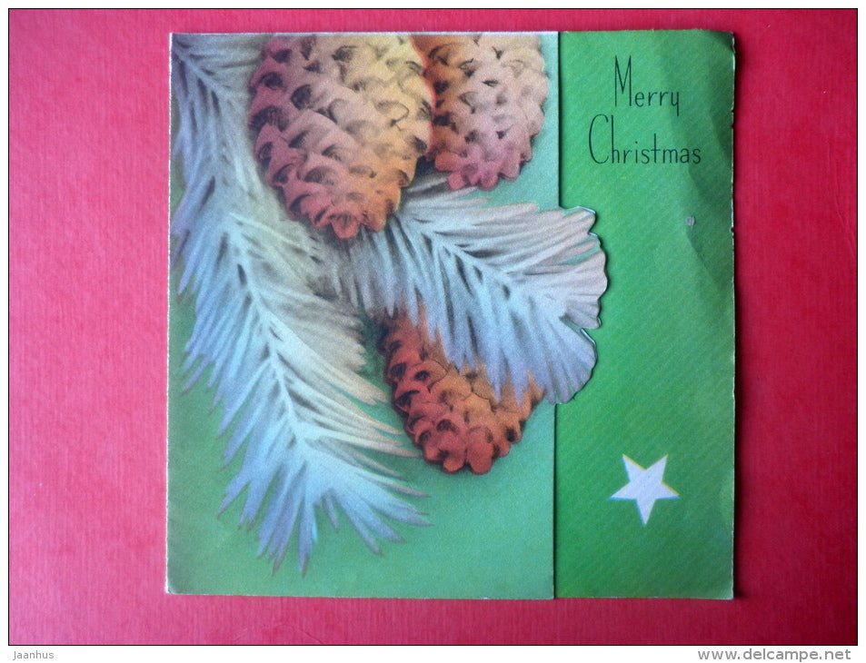 christmas greeting card - cones - old postcard - circulated in Estonia 1938 - JH Postcards