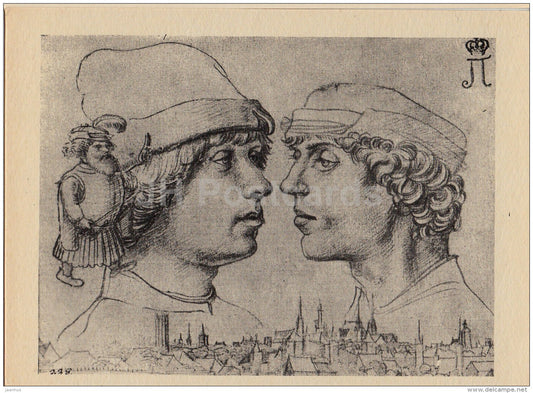 painting  by Hans Holbein the Younger - Portrait of Sons Ambrosius and Hans - German art - 1956 - Russia USSR - unused - JH Postcards