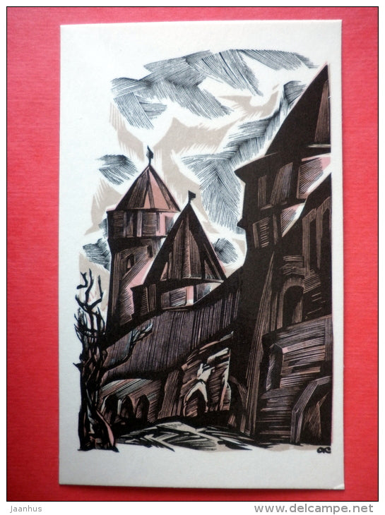 engraving by A. Kalashnikov - The Towers of Spass-Euphimievsky Monastery - Suzdal - 1969 - USSR Russia - unused - JH Postcards