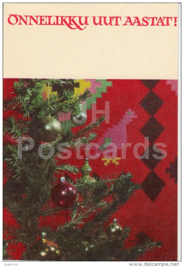New Year Greeting Card - 2 - decorations - 1974 - Estonia USSR - used - JH Postcards