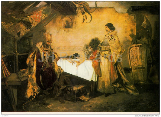 painting by Mikolas Ales - The Encounter of George of Podebrady and - Czech art - large format card - Czech - unused - JH Postcards