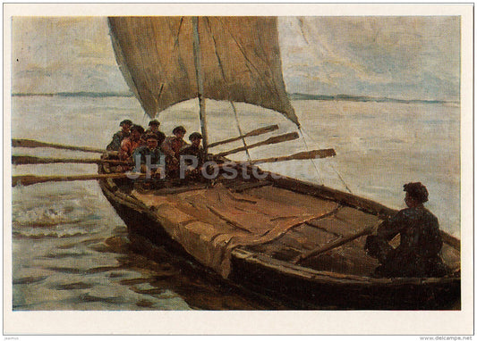 painting by V. Surikov - Rowers . Fragment from Stepan Razin , 1885 - Russian art - 1976 - Russia USSR - unused - JH Postcards