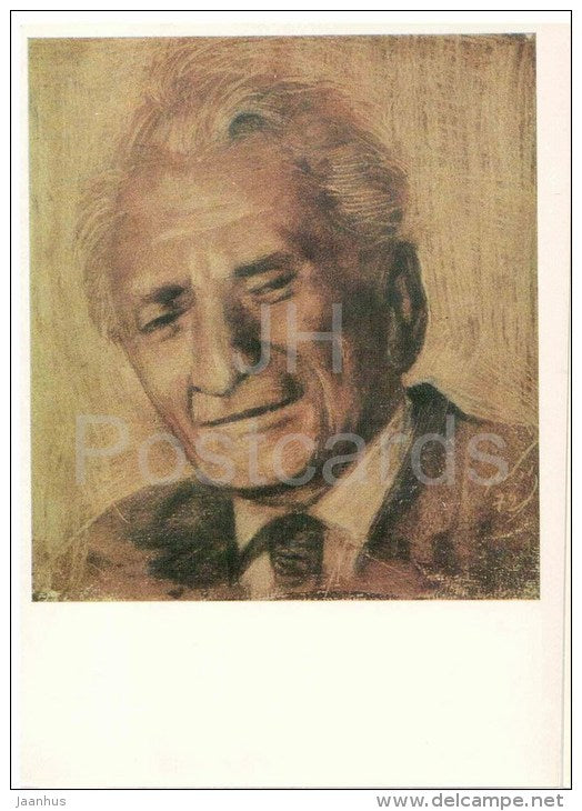 painting by Cornelius Sanadze - Portrait of the Playwright Polikarp Kakabadze , 1961 - georgian art - unused - JH Postcards