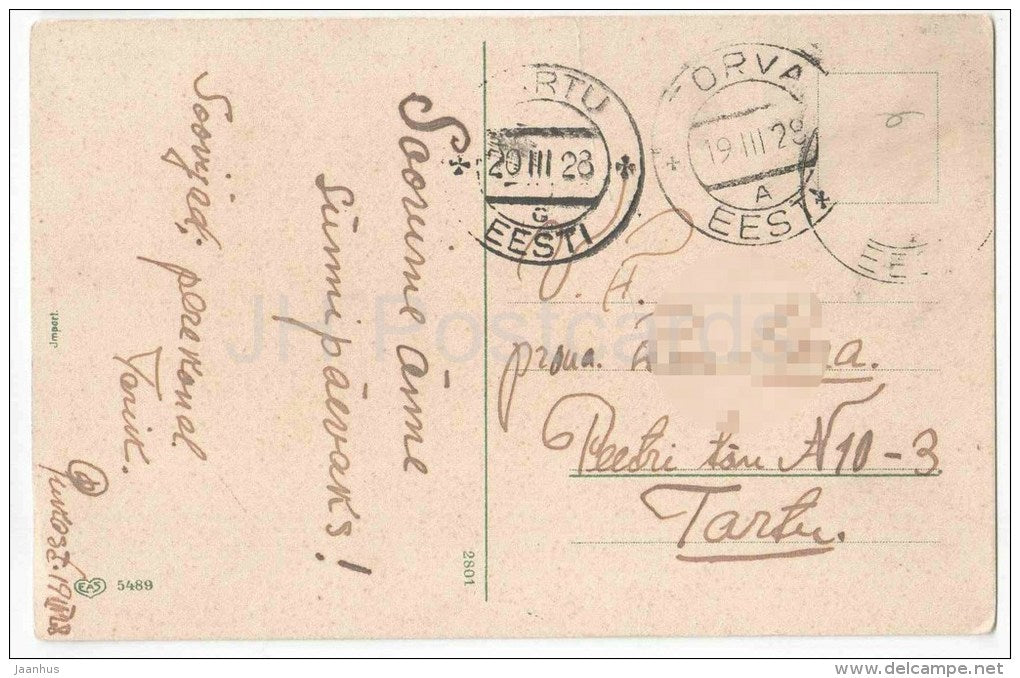 Greeting Card - Catkins - Bells - flowers - 5489 EAS - 2801 - circulated in Estonia Tartu Tõrva 1928 - JH Postcards