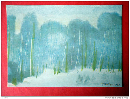 painting by S. Gelbergs - Winter . 1963 - forest - aquarelle - latvian art - unused - JH Postcards