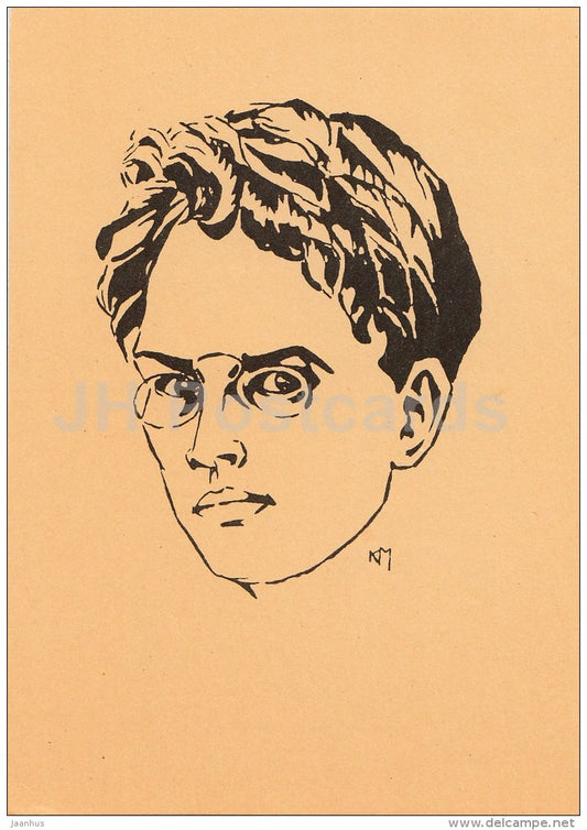 illustration by K. Mägi - Portrait of Fr. Tuglas - Writer Fr. Tuglas Works - 1986 - Estonia USSR - unused - JH Postcards