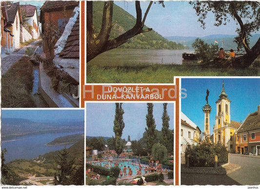 Duna Kanyarbol - bend of Danube river - pool - street - multiview - 1985 - Hungary - used - JH Postcards