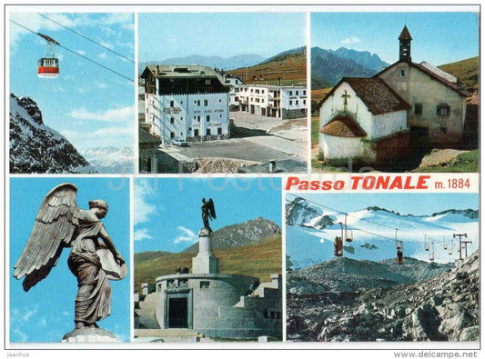 Passo Tonale m 1884 - ski resort - cable car - church - Brescia - 200-4 - Italia - Italy - unused - JH Postcards