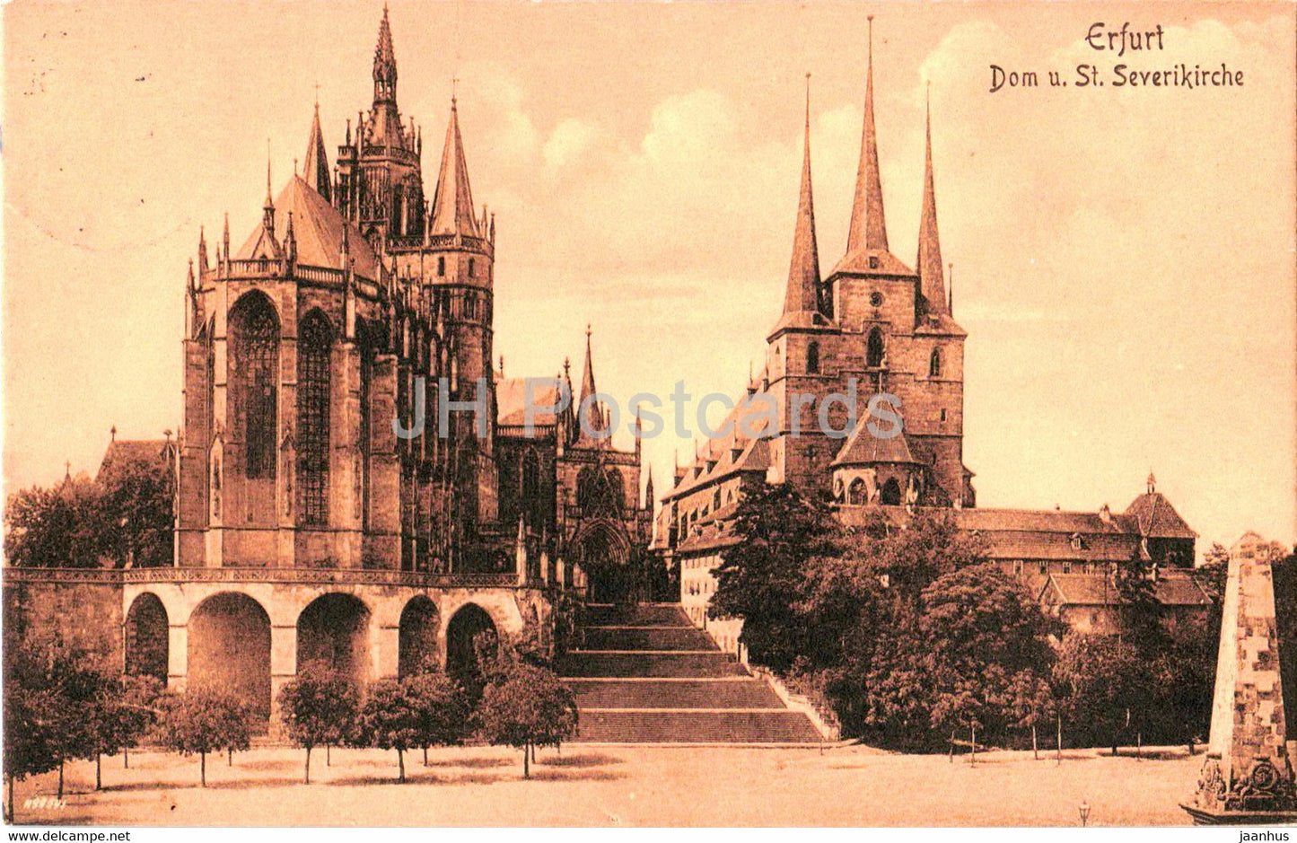 Erfurt - Dom u St Severikirche - church - old postcard - 1911 - Germany - used - JH Postcards