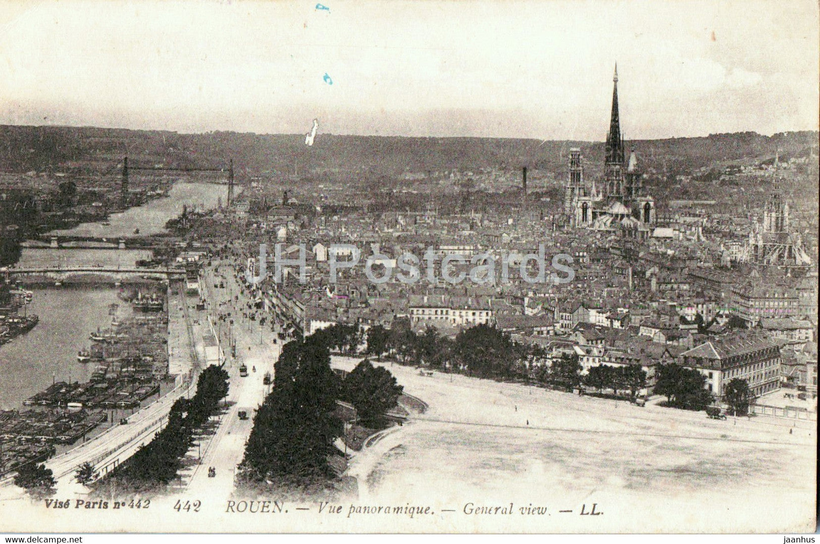 Rouen - Vue Panoramique - 442 - old postcard - 1919 - France - used - JH Postcards