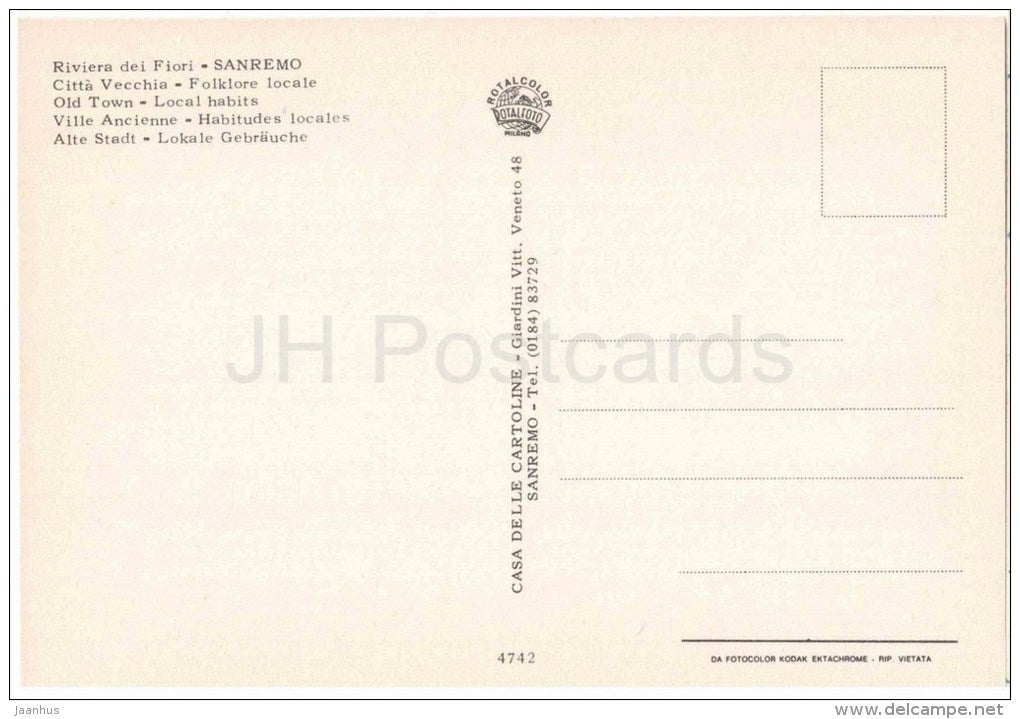 Citta Vecchia , Folklore locale - Riviera dei Fiori - San Remo - Sanremo - Liguria - 4742 - Italia - Italy - unused - JH Postcards