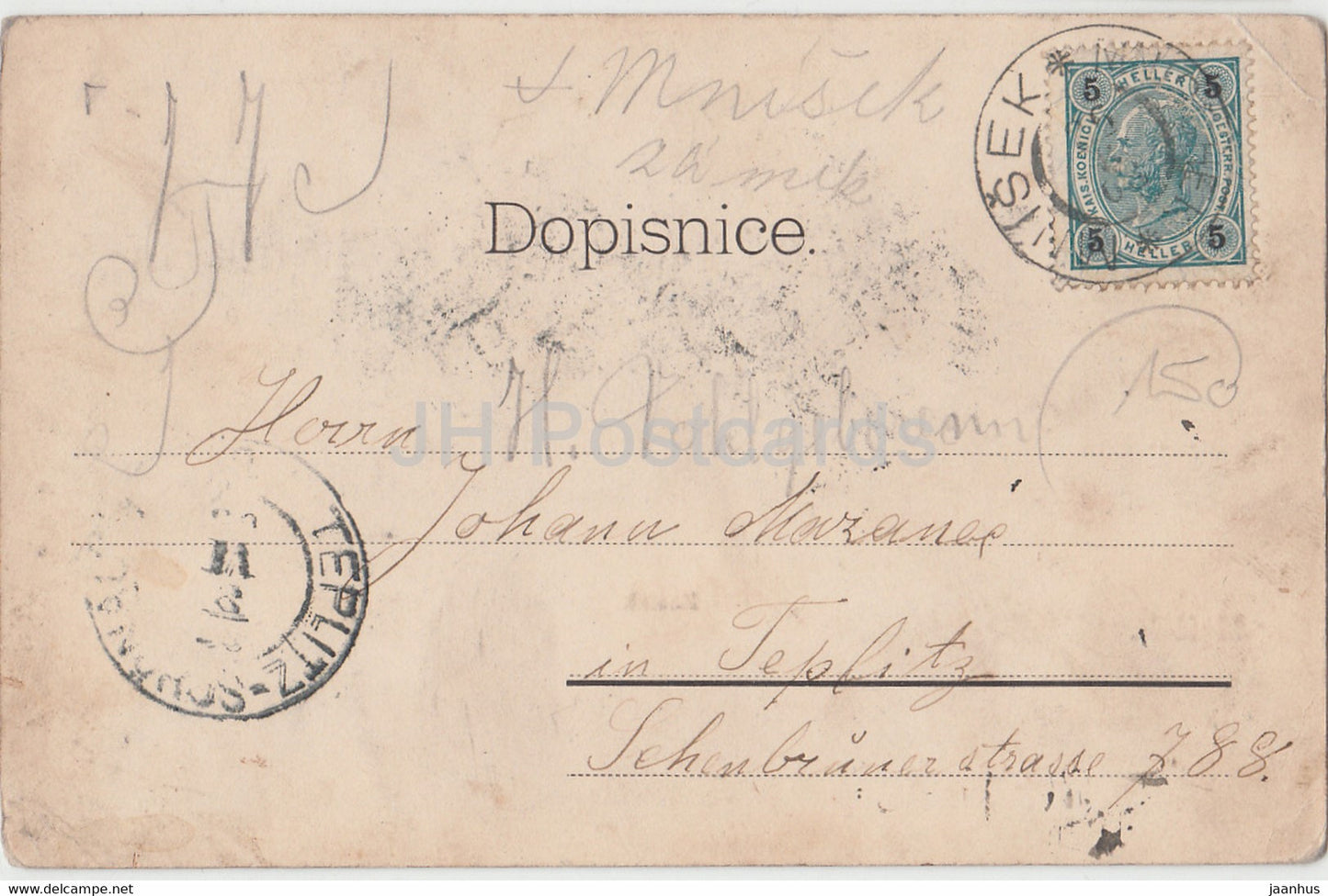 Mnisek - Zamek - castle - old postcard - Czech Republic - used