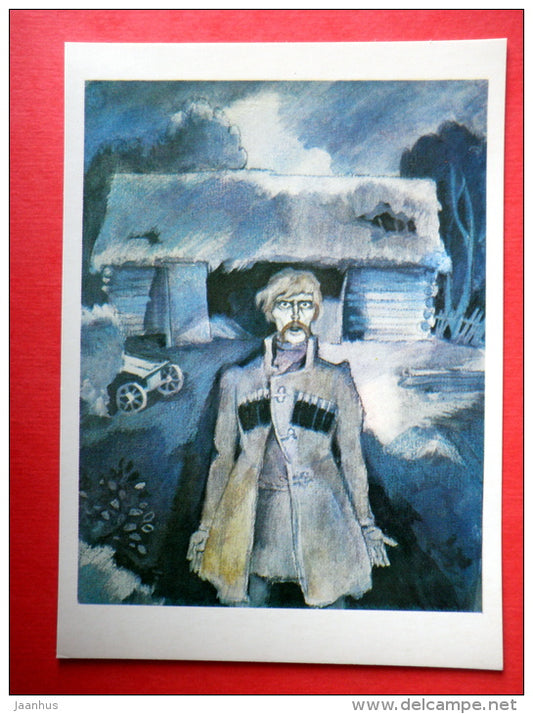 by A. Belyukin - The End of Chertopkhanov - barn - carriage - Notes of a Hunter by I. Turgenev - 1980 - Russia - unused - JH Postcards