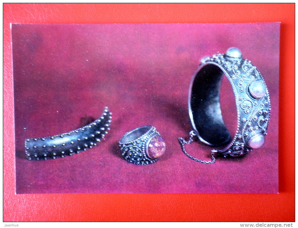 Ring , Bracelet with Pearls , Barrette , silver - Georgian Chasing - 1970 - Russia USSR - unused - JH Postcards