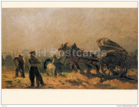 painting by Viktor Bravitius - Rubble Removers - horse carriage - Czech art - large format card - Czech - unused - JH Postcards