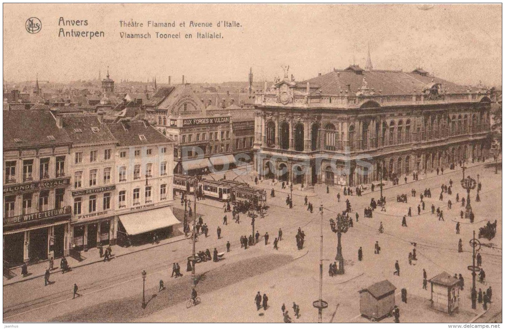 Theatre Flamand et Avenue d´Italie - tram - Anvers - Antwerpen - Belgium - old postcard - unused - JH Postcards
