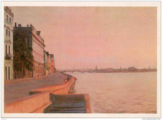 illustration by G. Manizer - Lenin Museum at Palace Embankment - white nights - Leningrad - 1978 - Russia USSR - unused - JH Postcards