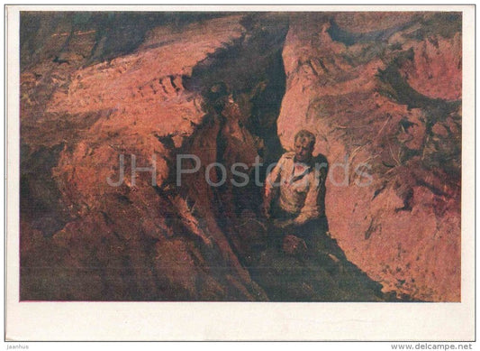 painting by B. Nemensky - Scorched Soil - war - trench - soldier - russian art - unused - JH Postcards