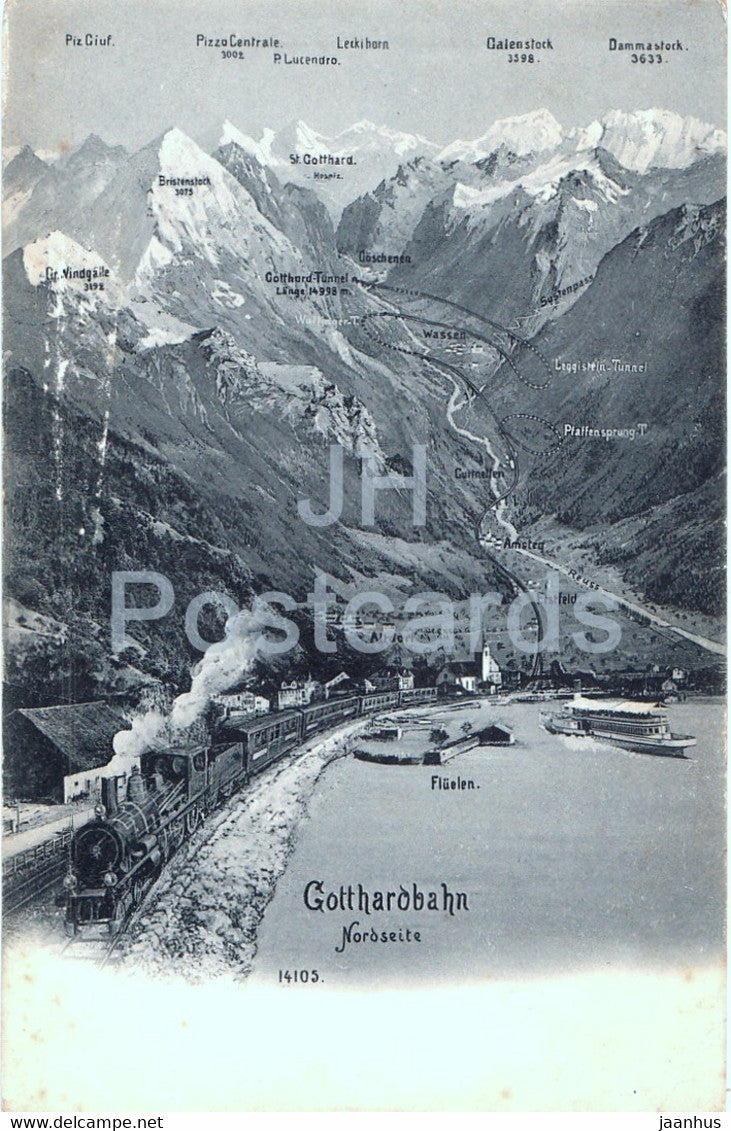 Gotthardbahn - Nordseite - train - railway - 14105 - old postcard - Switzerland - unused - JH Postcards