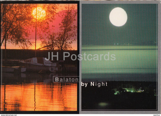 Balaton by Night - sailing boat - view - moon - multiview - 1999 - Hungary - used - JH Postcards