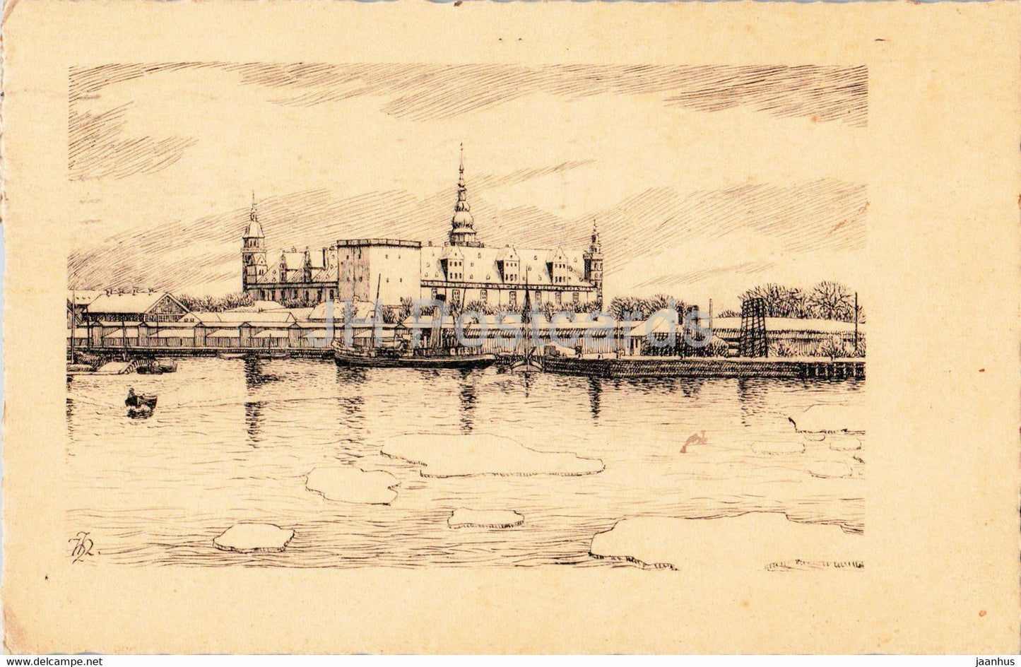 Copenhagen - Helsingor - Kronborg - illustration - old postcard - 1938 - Denmark - used - JH Postcards