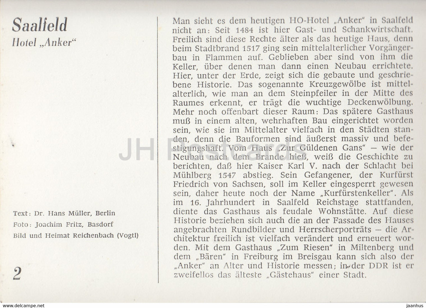 Saalfeld - hotel Anker - Historische Gaststatten - Historical Restaurants - DDR Germany - unused