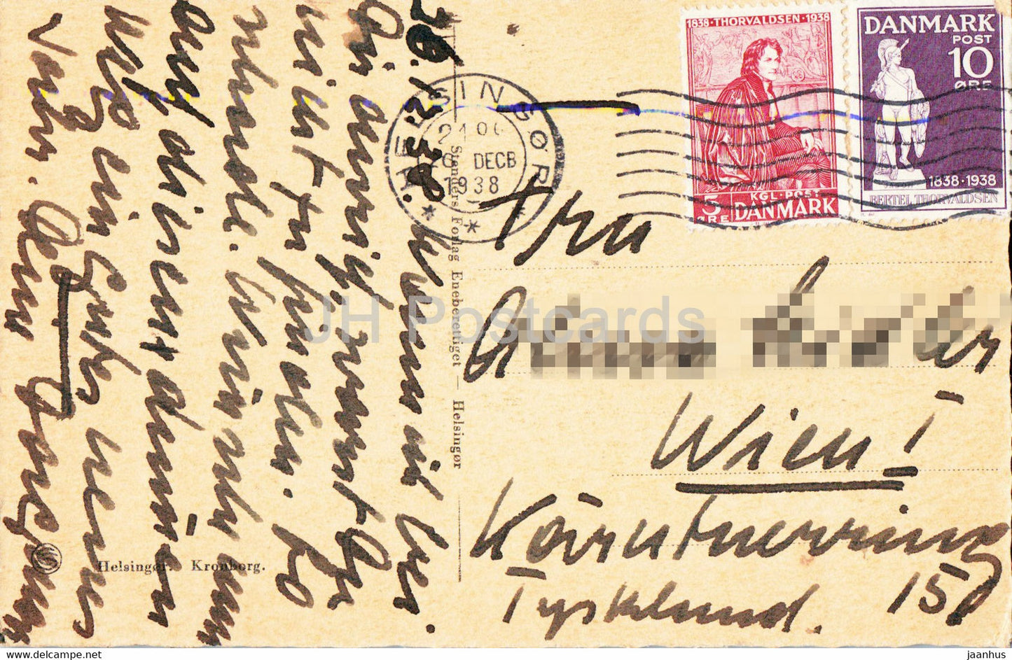 Copenhagen - Helsingor - Kronborg - illustration - old postcard - 1938 - Denmark - used