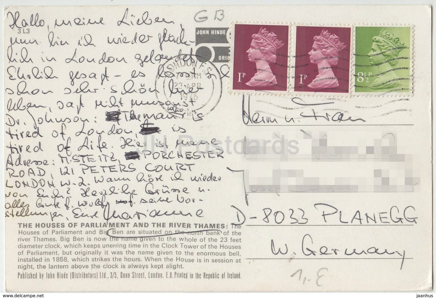 London – Die Houses of Parliament und die Themse – Busbrücke – 1976 – Vereinigtes Königreich – England – gebraucht