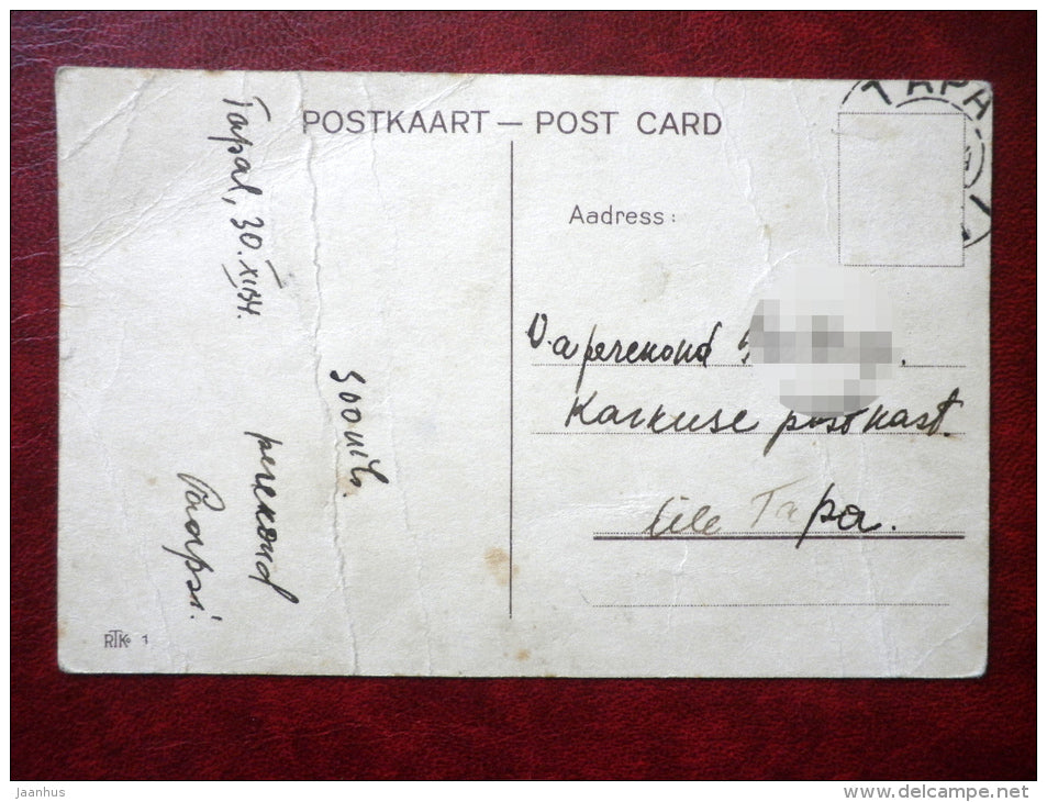 New Year Greeting Card - swine - pig - bottle - RTK 1 - circulated in 1934 - Estonia - used - JH Postcards