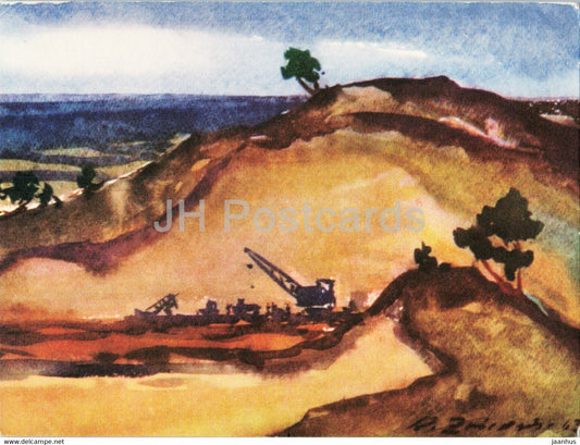 painting by A. Zviedra - Quarry - Latvian art - 1963 - Latvia USSR - unused - JH Postcards