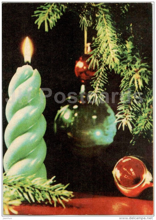 New Year greeting Card - candle - decorations - 1969 - Estonia USSR - used - JH Postcards
