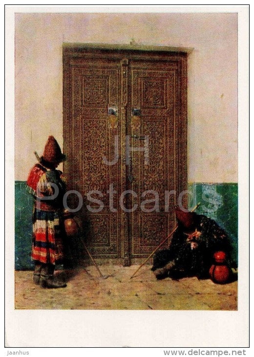 painting by Vasily Vereshchagin - At the door of the mosque , 1873 - russian art - unused - JH Postcards