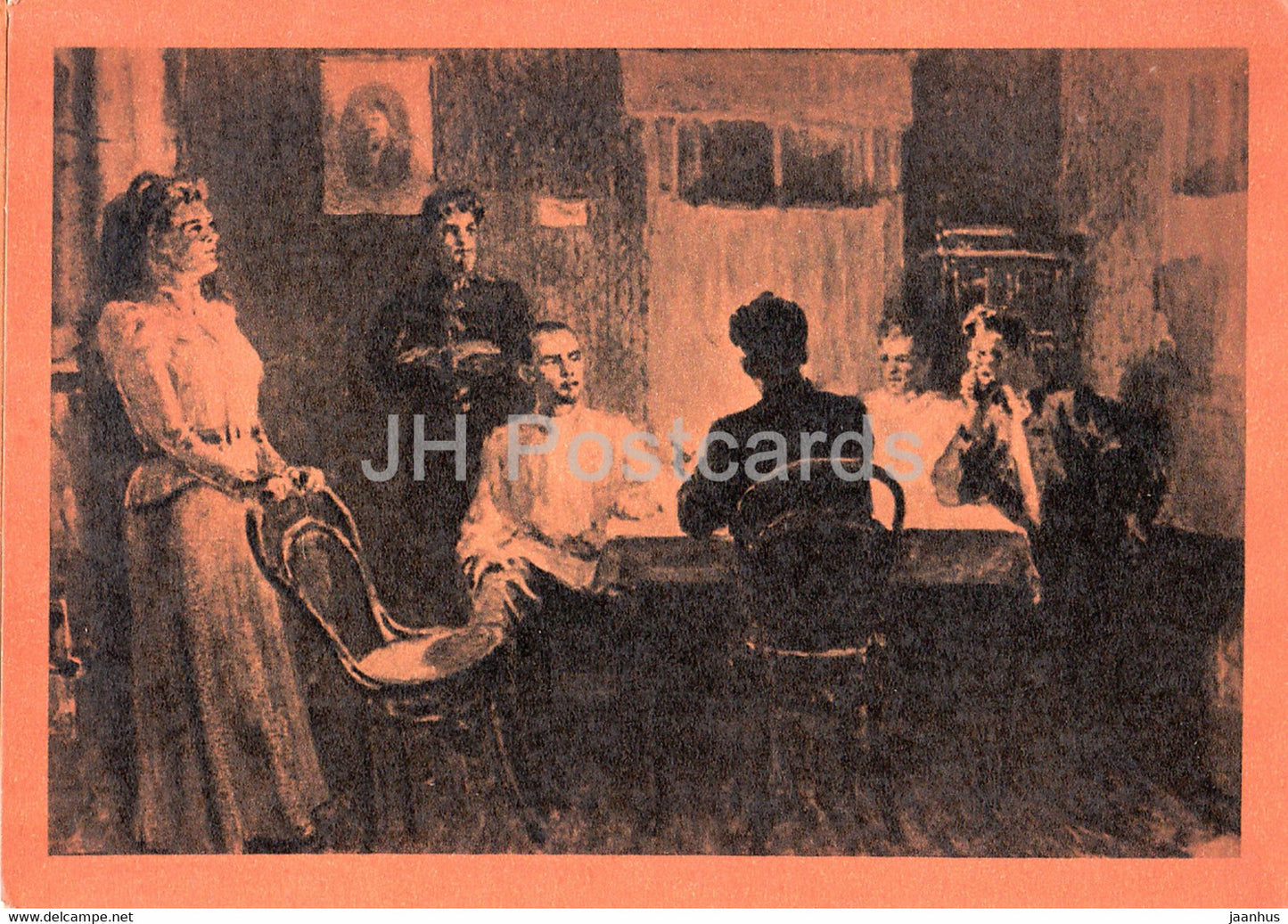 painting by F. Bochkov - Serafimovich studies Marx Capital with students - Russian art - 1962 - Russia USSR - unused - JH Postcards