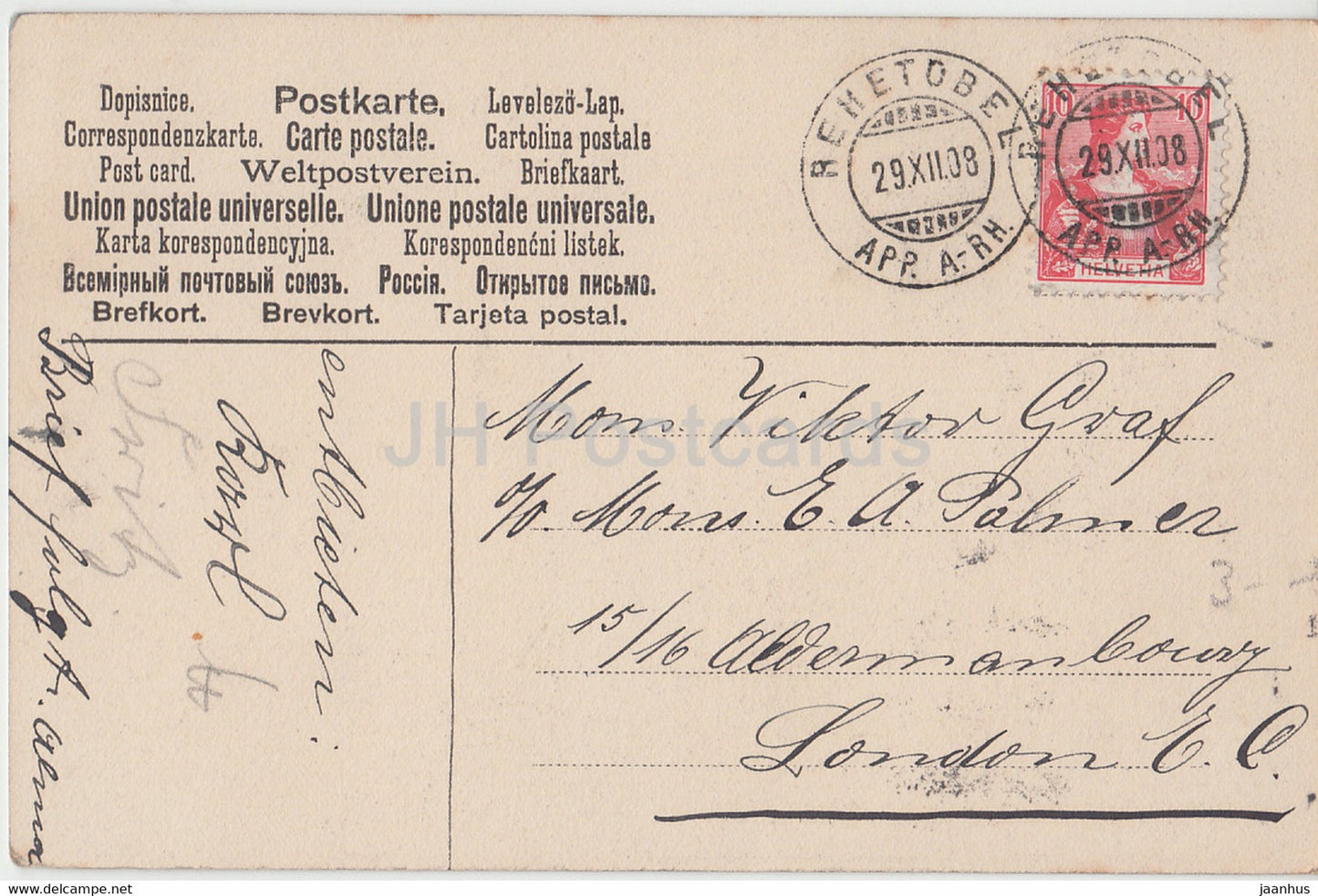 New Year Greeting Card - Herzlichen Gluckwunsch zum Neuen Jahre - children - old postcard - 1908 - Germany - used