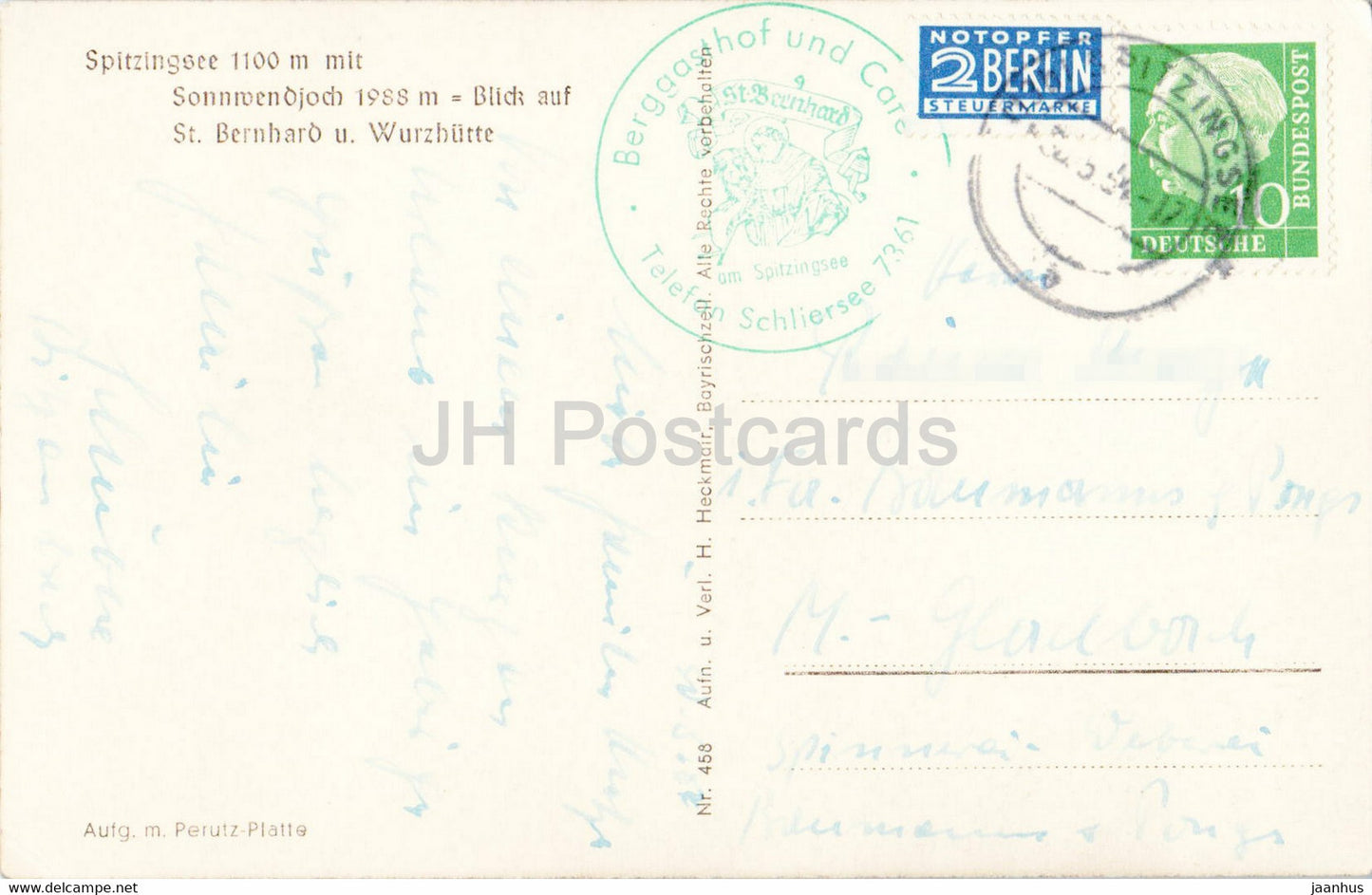 Spitzingsee mit Sonnwendjoch - Blick auf St Bernard u Wurzhutte - carte postale ancienne - 1954 - Allemagne - utilisé