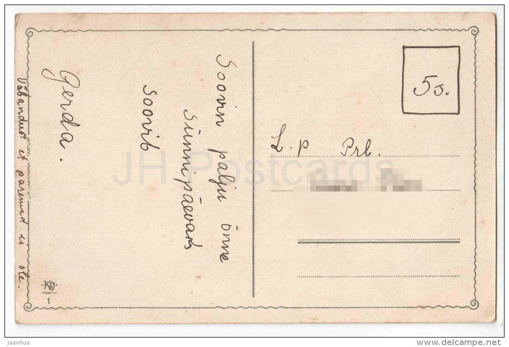 Greeting Card - Narcissus - flowers - KJ Tartu 1 - old postcard - circulated in Estonia - JH Postcards