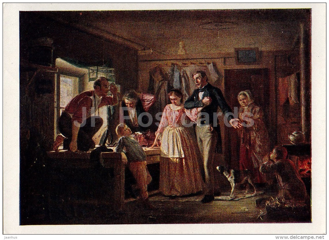 Painting by N. Petrov - Matchmaking of a clerk to a tailor's daughter , 1862 - Russian art - Russia USSR - 1961 - unused - JH Postcards