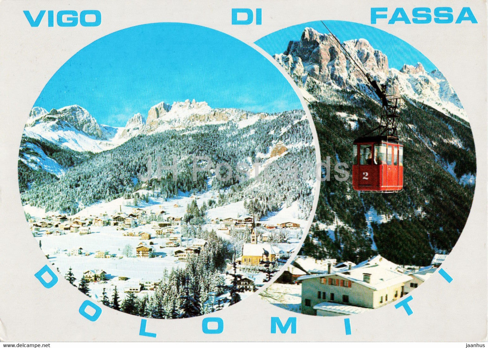 Vigo di Fassa - Dolomiti - cable car - multiview - 1985 - Italy - used - JH Postcards