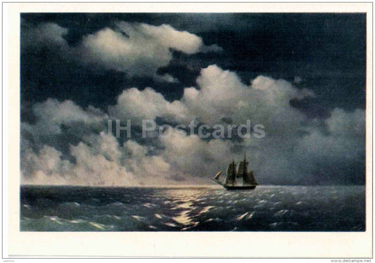 painting by I. Aivazovsky - The brig Mercury after victory , 1848 - Russian Art - 1968 - Russia USSR - unused - JH Postcards