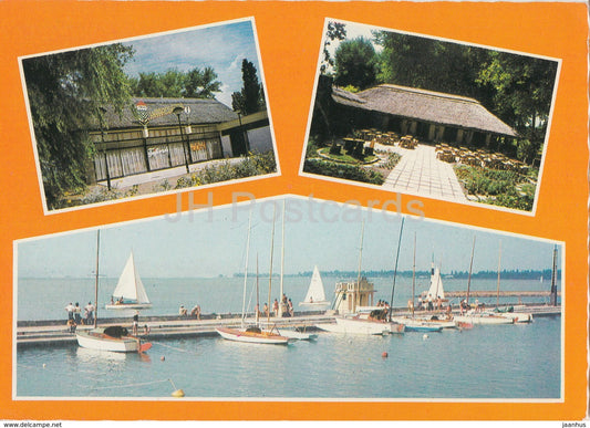 Greetings from lake Balaton - pub - sailing boat - multiview - 1980s - Hungary - used - JH Postcards