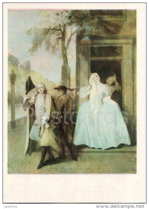 painting by Cornelis Troost - scene from comedy False Virtue , XVIII century - dutch art - unused - JH Postcards