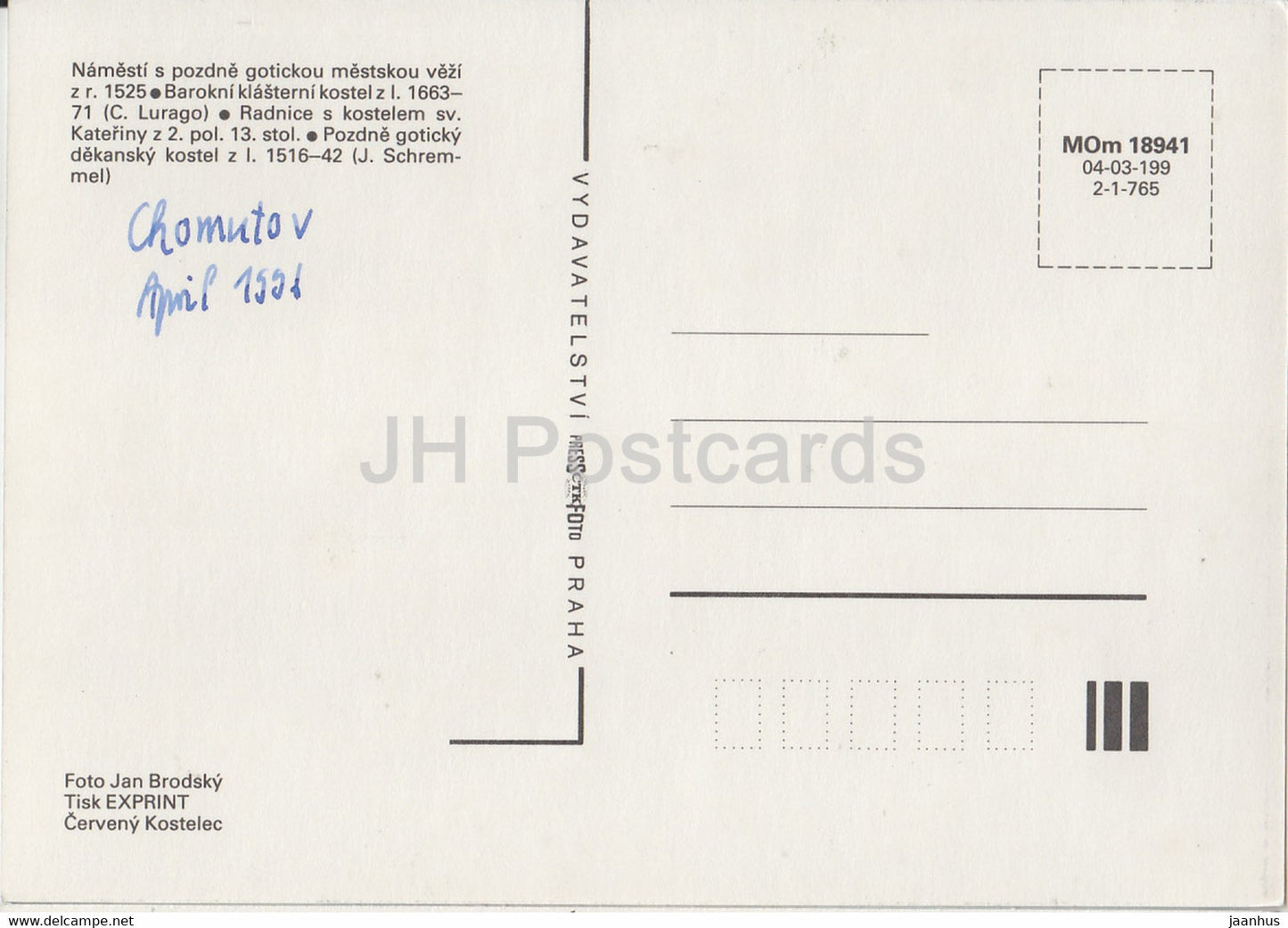 Chomutov - square - church - town hall - Czechoslovakia - Czech Republic - used