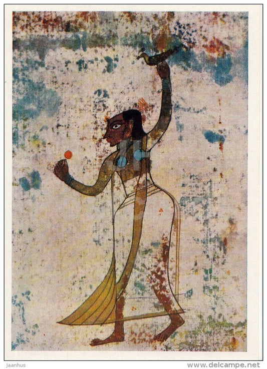 painting by Gaytonde - 1 - Girl with Bird - contemporary art - art of india - unused - JH Postcards